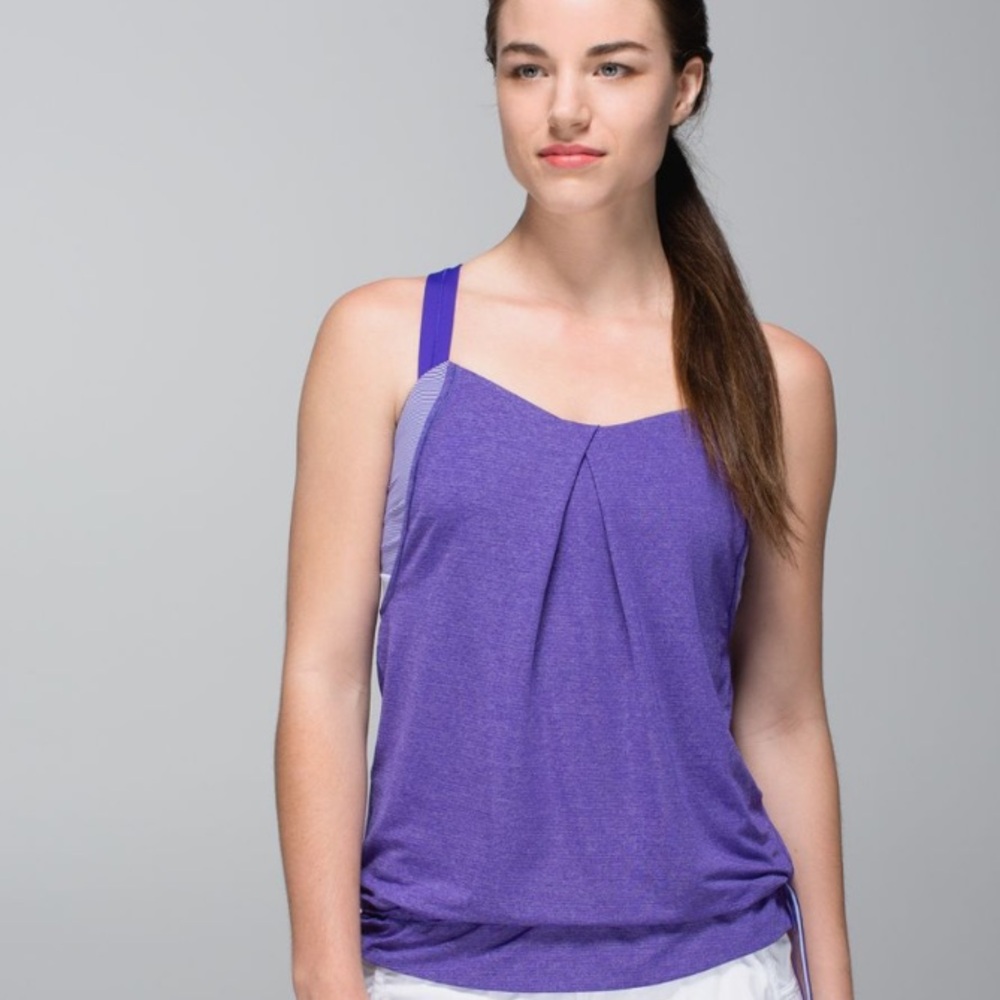 Lululemon Vintage Heathered Purple Rest Less Tank Top With Bra Soft Berry Size 8